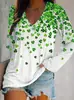 2026 Nova Camiseta com Estampa 3D de Gato, Decote em V, Manga Longa, Estilo Europeu e Americano para Mulheres, Moda Casual para Primavera e Outono