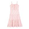 63812 Falda con Tirantes Florales y Lazo de Cintura Alta Estilo Coreano Verano Tallas Grandes para Gorditas Aspecto Adelgazante Vestido