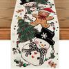 Camino de mesa para fiesta navideña de Amazon, el más vendido transfronterizo, con diseño de muñeco de nieve y árbol de Navidad para mesa de cocina del hogar, vajilla impresa