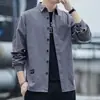 Camisa masculina de manga comprida estilo coreano, elegante, casual, solta, para trabalho, jaqueta, camisa, jovem, da moda, para homens