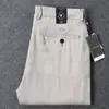 Pantalones casuales de lino puro ligeros de verano para hombre, cómodos, transpirables, absorbentes del sudor, no irritantes, de pierna recta, corte holgado, pantalones largos de lino