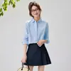 Camisa de Manga Larga Sencilla de Color Sólido 100% Algodón para Mujer Primavera y Verano 26 Estilo Nuevo Cuello Solapa Versátil Ropa de Trabajo Chaqueta de Moda Top