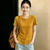 Camiseta feminina de algodão fino 210g, verão 2026, gola V, manga curta, estilo francês, rejuvenescedora, elegante, modeladora, estilosa, top liso