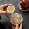 Porta-copos Redondo de Ráfia, Pano de Chá Absorbente de Tecido, Tapete Isolante de Calor para Xícara de Chá e Bule de Chá na Mesa, Bandeja de Chá Pequena Estilo Chinês, Acessórios para Cerimônia do Chá