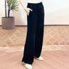 XinAo pantalón casual sencillo de punto worsted de 16 agujas de cuatro galgas para mujer, color sólido, cintura elástica, pierna ancha, adelgazante, ancho y alto