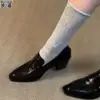 Zapatos de tacón alto de piel de oveja de 6 cm, elegantes zapatos de cuero negro para ir al trabajo, tacón grueso, cómodos para los pies, mocasines de mujer, zapatos de vestir