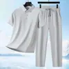 Conjunto Esportivo Casual Masculino Verão Camisa Polo Camiseta de Manga Curta de Secagem Rápida Conjunto de Duas Peças Tecido Elástico com Elastano
