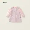 Vestido infantil de manga comprida, pequeno, perfumado, rosa, outono 2025, recém-nascido, acessível, luxuoso, renda falsa, duas peças