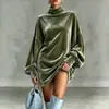 Sudadera nueva para mujer de estilo europeo y americano de cuello alto con superposición de terciopelo dorado, estilo murciélago holgado, disponible en la estación independiente de Amazon