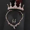 Corona Tiara de Novia 2021 Nueva Princesa Dulce Atmósfera Estilo Coreano Dorado Accesorios para Boda Collar Juego de Tres Piezas