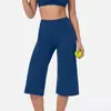 Calça de yoga reta de cintura alta com controle de barriga, sem costura e transfronteiriça para mulheres, secagem rápida, caimento solto, adequada para esportes, fitness e treino, comprimento 7/8