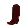 Novas Botas Britânicas de Cano Alto 40 Comércio Exterior Botas Finas plus size Botas de Salto Alto 48 Botas com Franjas Outono e Inverno Botas de Salto Grosso Mulheres Adultas