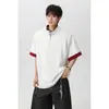 2026 Nova Camiseta Masculina com Ombreiras Acolchoadas, Design de Nicho Color-Blocking, Solta de Verão, Moda Tendência Casual de Manga Curta