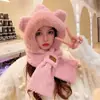 Bufanda-mascarilla mullida de otoño e invierno, pieza única engrosada, calentador de cuello lindo, sombrero de felpa para mujer, sombrero cálido para ciclismo con protección para los oídos