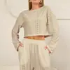 Trajes de Mujer Europeos y Americanos Nuevos Primavera/Verano 2026 Transfronterizos, Estilo de Moda y Sencillo, Corte Ajustado, Suéter Holgado, Mangas Largas, Pantalones Largos