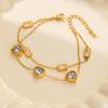 Pulsera de Acero Inoxidable Elegante Europea y Americana Amor Piedra Natural Delfín Acero de Titanio Pulsera de Doble Capa Flor de Perla Pulsera