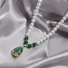 Collar de perlas sintéticas para mujer, regalo del Día de la Madre, accesorio de cristal verde para la clavícula, accesorio versátil, collar de perlas