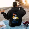 Sudadera con capucha de punto para mujer, nueva de Europa y América 2024, con estampado de letras, bolsillo canguro, cordón, capucha estampada