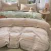 Juego de ropa de cama de cuatro piezas 100% algodón, simple y grueso, con acabado cepillado, que incluye una funda de edredón y un juego de cama de tres piezas, apto para dormitorios y todas las estaciones