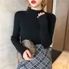 Suéter Otoño Invierno Ropa Interior para Mujer Corte Ajustado Cuello Medio Alto Canalé Manga Larga Versátil Tejido Base Negra Talla Única