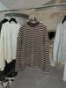 26 Sudadera de Hilo Teñido Rayada de Bucle de Manga Larga, Cuello Redondo, Holgada, Adelgazante, Relajada, Lavado Enzimático, Hilo Grueso, Principios de Primavera