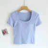 Top Cuadrado de Manga Corta con Cuello Redondo Grande con Almohadilla en el Pecho Camiseta de Verano para Mujer Camisa Base Ajustada Ropa Interior Ajustada BRA-T Ropa Interior Ajustada
