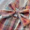 Roupas para cães e gatos, primavera/outono, verão, colete de tração, roupas de pelúcia, alça no peito, saia xadrez jk