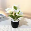 Flores Artificiais Falsas Película de Impressão 3D Tulipa de Abertura Pequeno Bonsai Flores Artificiais Decoração Criativa para Interior Plantas Artificiais em Vasos