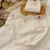 Panty rojo de estilo japonés para mujer, con lazo de la suerte dulce y lunares, clase A, con fuelle extendido, suave y amigable con la piel, bragas de cintura media
