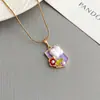 Collar Cruzado de Flor de Perla con Escudo de Nuevo Estilo Moda Versátil Cadena de Clavícula de Alta Gama Collar de Diseño de Nicho