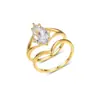 Conjunto de Anéis de Prata Esterlina S925 com Moissanita Marquise, Anel com Banda Oca e Anel Auxiliar Liso em Forma de V, Anel Empilhável Leve de Luxo Destacável