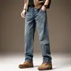 Jeans Azules Casuales Retro Americanos para Hombre Holgados Talla Extra Pierna Recta Otoño Lavado Pierna Ancha Pantalones Largos para Hombre