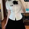 Traje Uniforme JK Estilo Academia Americana Desejo Puro Spice Girl Cinta Estreita na Cintura Camisa Emagrecedora Design com Senso Peça de Nicho Camisa Branca