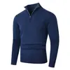 Suéter Masculino Simples de Cor Sólida com Meio Zíper e Gola Alta, Blusa Base de Tricô Casual Tendência Quente para Outono e Inverno