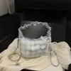 Bolsa de Dumpling Xadrez Estilo Coreano Desenho Animado Fofo com Toque de Luxo, Nicho e Requintada, Bolsa de Mão Compacta para o Dia a Dia e Deslocamento, Bolsa Transversal