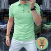 Polo de manga corta de marca de moda para hombre, de negocios, combinable con todo, de seda de hielo, algodón perlado, solapa, media manga, cómodo y transpirable.