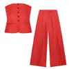 ZR Ropa europea y americana para mujer, venta al por mayor para exportación y ventas transfronterizas: top strapless moderno y único con cintura ajustada y detalles de botones, combinado con pantalones largos de cintura alta