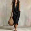 Novo vestido feminino europeu e americano transfronteiriço da Amazon com mangas casuais, design de gola solta e estilo resort