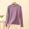 Camiseta Base Térmica de Nano Polar con Cuello Medio-Alto para Mujer, Camiseta de Manga Larga con Capa Interior Engrosada y Ribete de Encaje, Top Versátil de Corte Ajustado