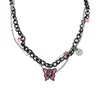 Corrente Preta Distintiva Pino Borboleta Rosa Chiclete Colar Feminino Doce Cool Picante Pingente Corrente de Suéter Corrente da Clavícula Joia