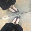 Novas Sandálias Anabela Bico Fino Estilo Francês para Mulheres, Verão 2026, Estilo Fada Delicada, Mules com Tira Elástica no Calcanhar Aberto