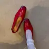 Pele de Ovelha ~ Estilo Minimalista de Linha Couro Genuíno Sapatilhas Versáteis Sapatos de Bico Aberto Uma Perna Retro Sapatilhas de Cano Baixo Bico Quadrado Sapatos Coloridos