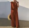 Pantalones anchos de pierna suelta de dos piezas sin mangas, informales, holgados, de algodón y lino, para mujer, primavera y verano 2023