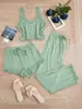 Shengbei Selección Estricta Transfronteriza Conjunto de Tres Piezas de Encaje de Alta Elasticidad para Mujer, Camisola y Pantalones Cortos
