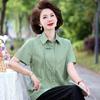 Camisa de Verano a Cuadros con Solapa para Madre Camisa Nueva 2025 para Mujer de Mediana Edad Top de Algodón de Verano para Mediana Edad 50 Años