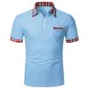 Camisa Polo a Cuadros Bloque de Color con Bolsillo de Botón para Hombre de Manga Corta, Cuello Puntiagudo, Corte Holgado, Comercio Exterior Transfronterizo de Amazon Europeo y Americano