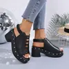 Sandalias de suela gruesa tipo boca de pez, tiras huecas cruzadas, decoración de remaches, geniales y elegantes, zapatos ligeros para ir al trabajo y salir, sandalias romanas