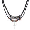 Collar de aleación con colgante de cruz directo de fábrica para hombre, retro, doble ajustable, collar de cuentas
