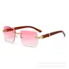 Patas con veta de madera de flecha, marco sin borde, gafas de sol para mujer, estilo retro transfronterizo europeo y americano, gafas cuadradas personalizadas de múltiples facetas, moda