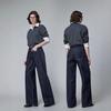 Calça Jeans Feminina Transfronteiriça 2026 Primavera Design de Dobra Dupla Perna Larga Casual Fashionável Não Desbota Jeans Cru Comprimento Total